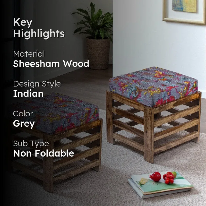 Texon Sheesham Wooden Bench with Cushions (Grey) - Four Piece Set media 2