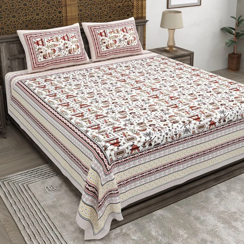 Royalus Cotton Bedsheet (Maroon,Beige) - 240 TC media 1