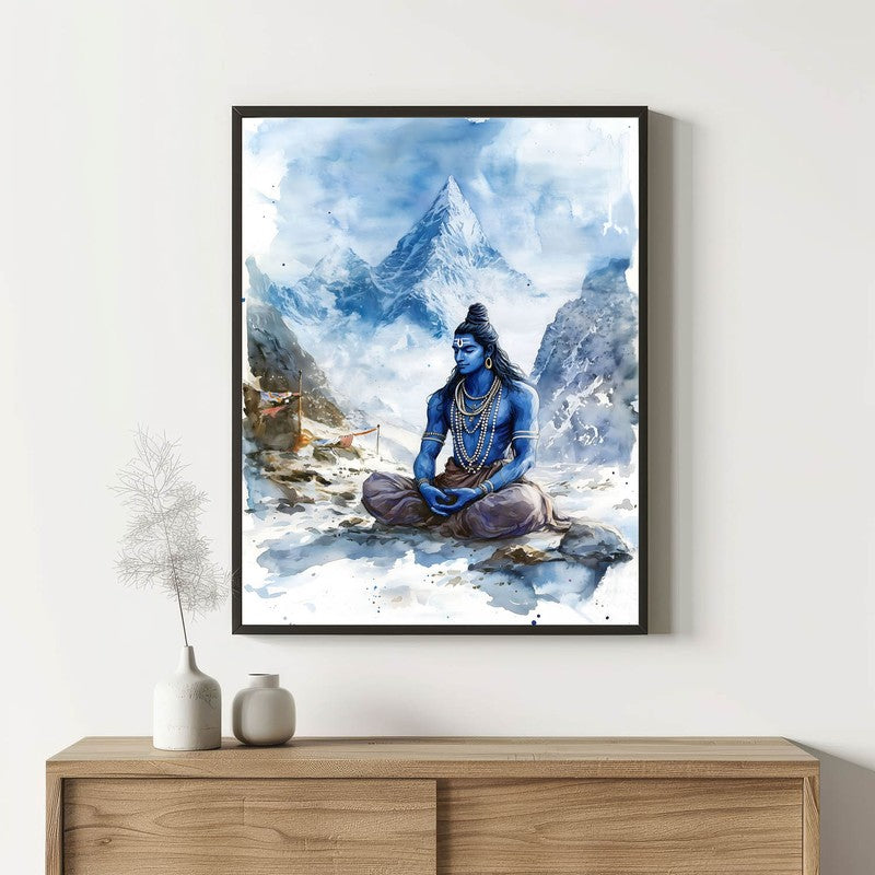 Aadhishankara Spiritual Archival Paper Wall Painting With Frame - Black