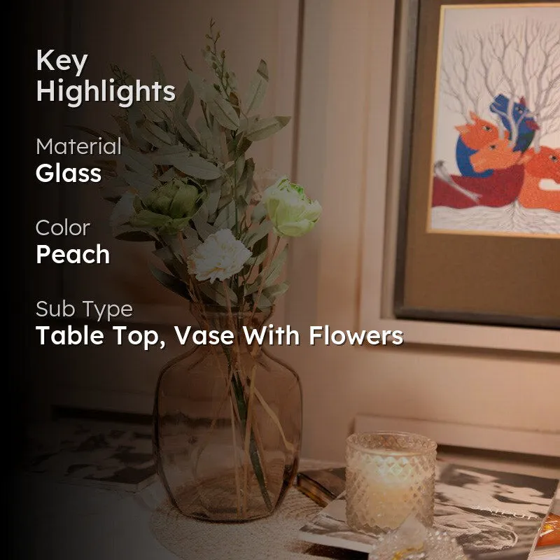 Peach glass vase with dried flowers and highlight text overlay