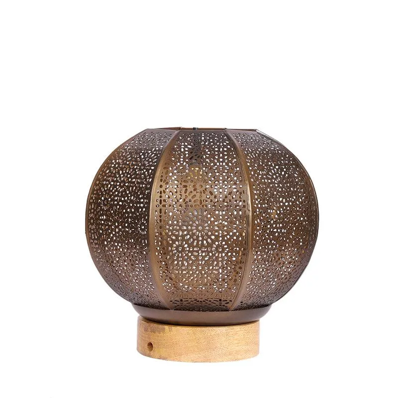 Marya Round Etched Metal Table Lamp - Gold media 4
