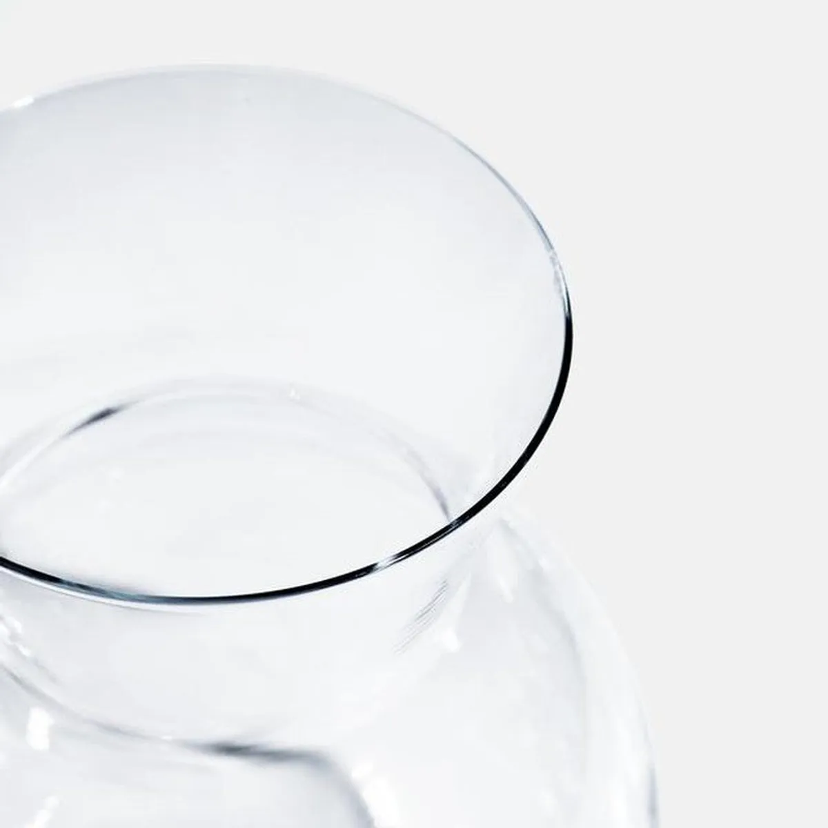 Top view of a transparent glass vase with a wide opening