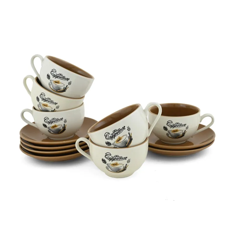 BrewBliss Porcelain Cup & Saucer (Off White/220 mL Each) - Set of Six - 4