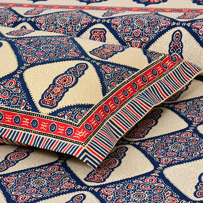 Apeksha Ethnic Cotton Bedsheet (Yellow,Blue) - 160 TC media 4