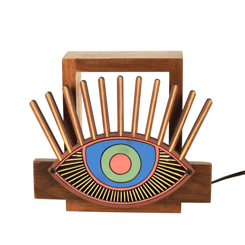 Handcrafted Evil Eye Wooden Wall Lamp media 4