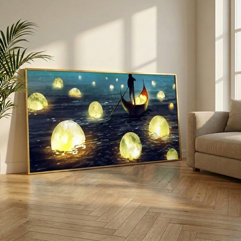 Moonlit Voyage Canvas Wall Painting With Frame