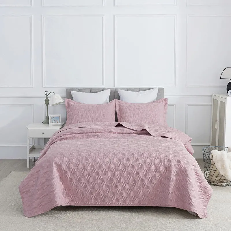 Soft Pink Geometric Cotton Bedcover media 1