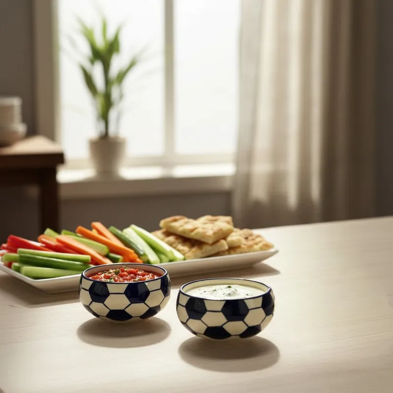 Hexagon Handcrafted Ceramic Dip Bowls (Blue & White,150 mL) - Set Of Two media 1