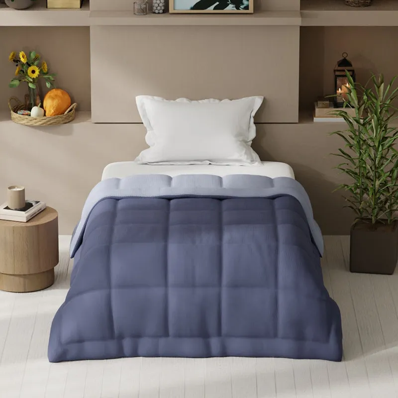 Vasta Solid Reversible Dual Color Glace Cotton/Microfiber Comforter (Blue)  - 150 GSM media 1