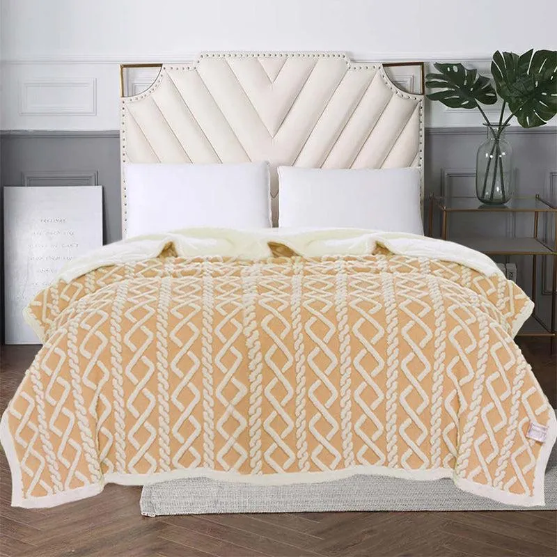 Oriella Geomatric Faux Fur Blanket (Beige) - 210 GSM media 1
