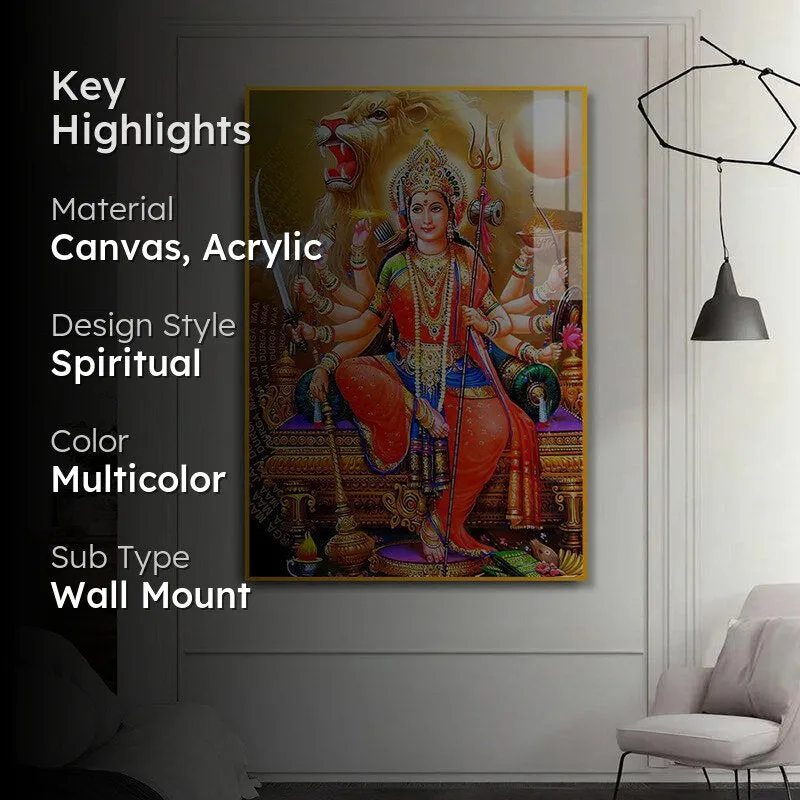Glorious Matha Durga Spiritual Canvas Wall Art With Frame - Gold media 2