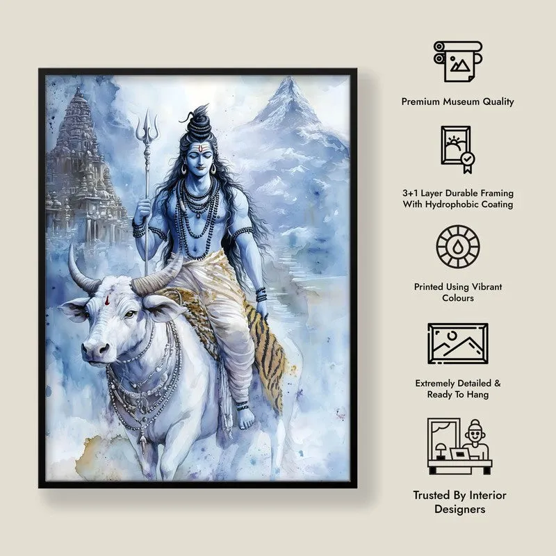 Nandivahana Spiritual Archival Paper Wall Painting With Frame - Black media 8