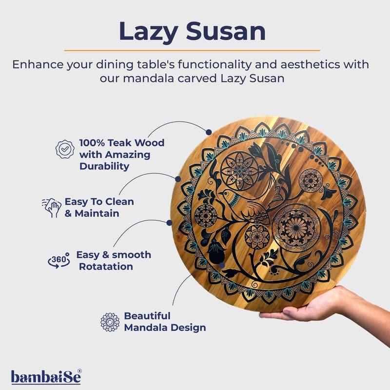 Lora Mandala Teak Wood Rotating Platter media 7
