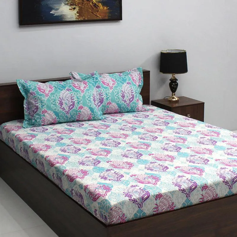 Wishi Ethnic Cotton Bedsheet (Green) - 110 TC media 3