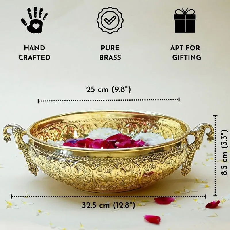 Mayur Carved Urli - Gold media 10