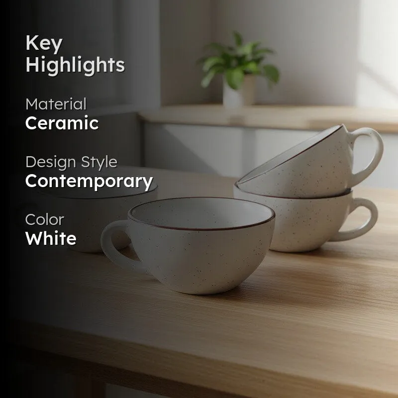 Ceramic Tea Cups (White,240 mL Each) - Set Of Four media 2