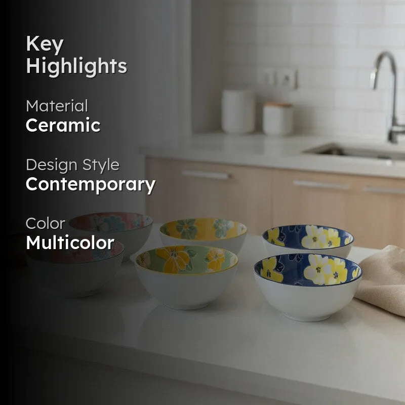 Feast Bloom Ceramic Serving Bowls (400 mL Each) - Set Of Six media 2