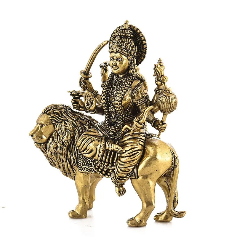 Exquisite Durga Brass Idol - Gold media 4