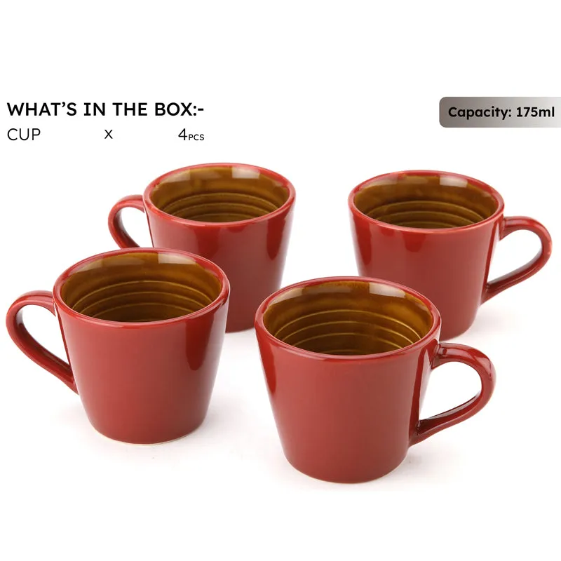 Karvaa Ceramic Tea Cup (175 mL Each)/Red)- Set of Four media 3