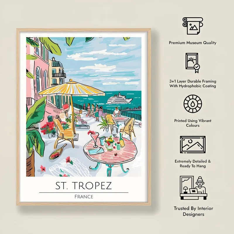 Vintage Saint - Tropez Framed Canvas Archival Canvas Wall Painting - Natural Brown Frame media 8