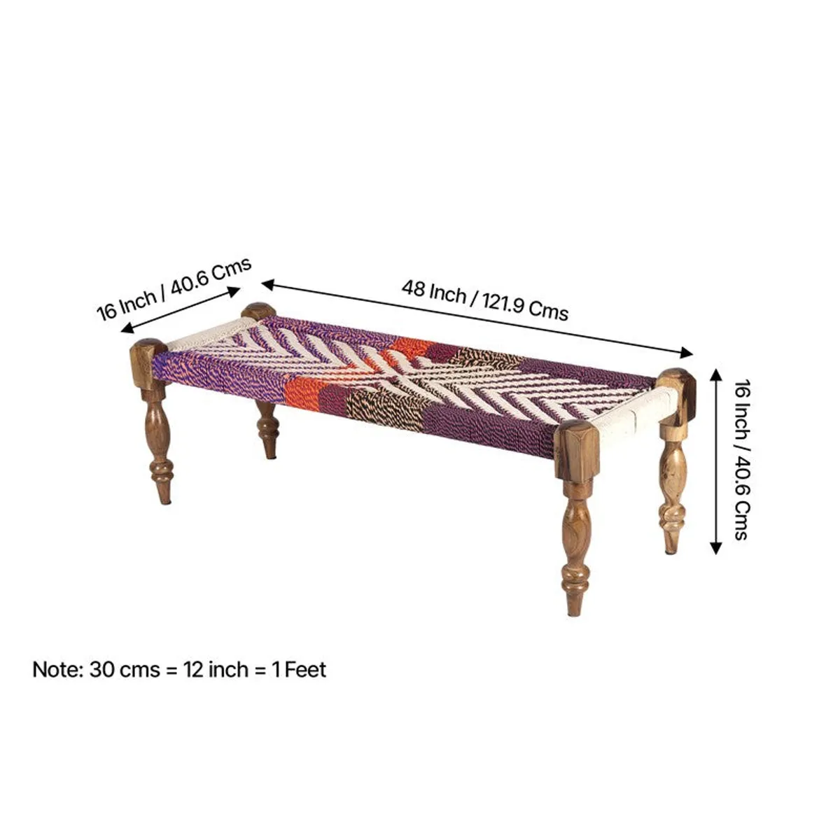 Bench with dimension arrows showing length, width and height
