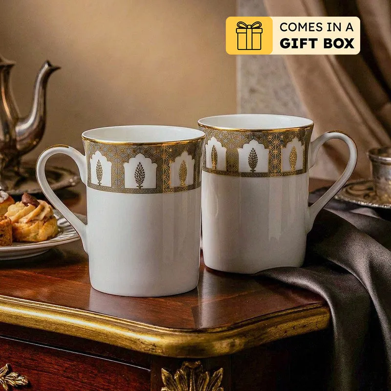 Gilded Chinar 24k Gold Brushed Porcelain Coffee Mug (300 mL Each) - Set of Two media 1