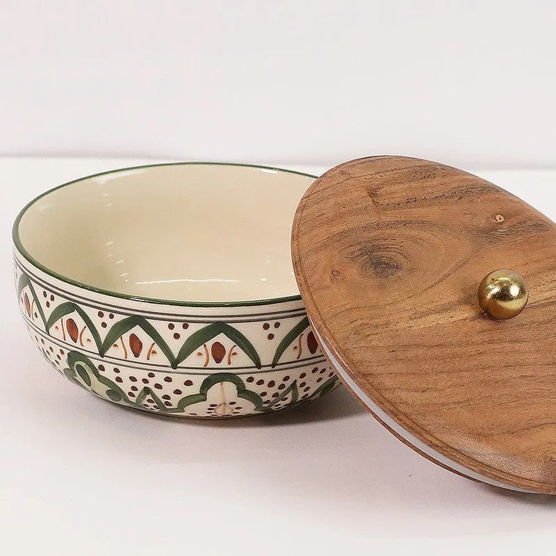 Forest Fragments Ceramic Bowl with Mango Wood Lid - 750 mL media 5