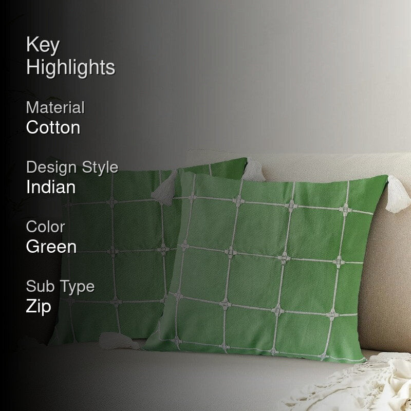 Urban Space Modern Grid Green Cotton Cushion Covers - Set Of Two media 2