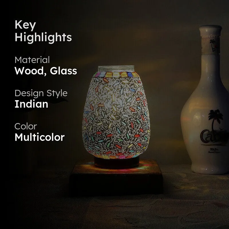 Aurvia Glass Table Lamp With Wooden Base - Multicolor media 2