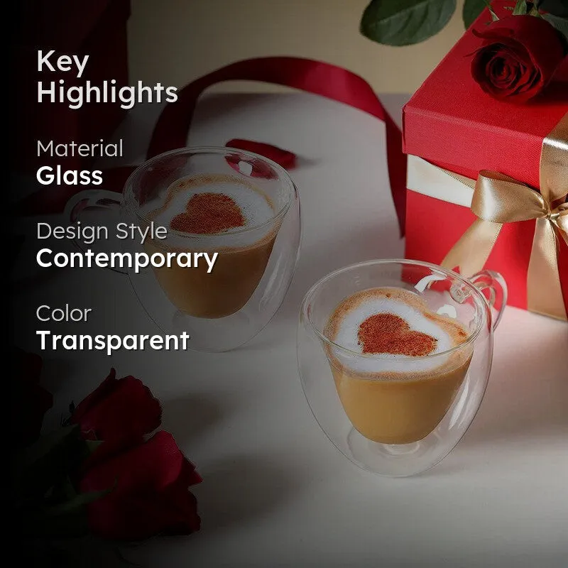 Heart Glass Coffee Mug (150 mL Each) - Set Of Two media 2