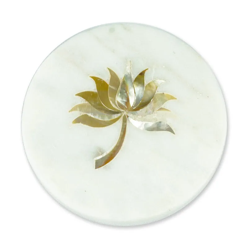 Lotus Marble Coaster With Mother Of Pearl Inlay (White) - Set Of Two media 8