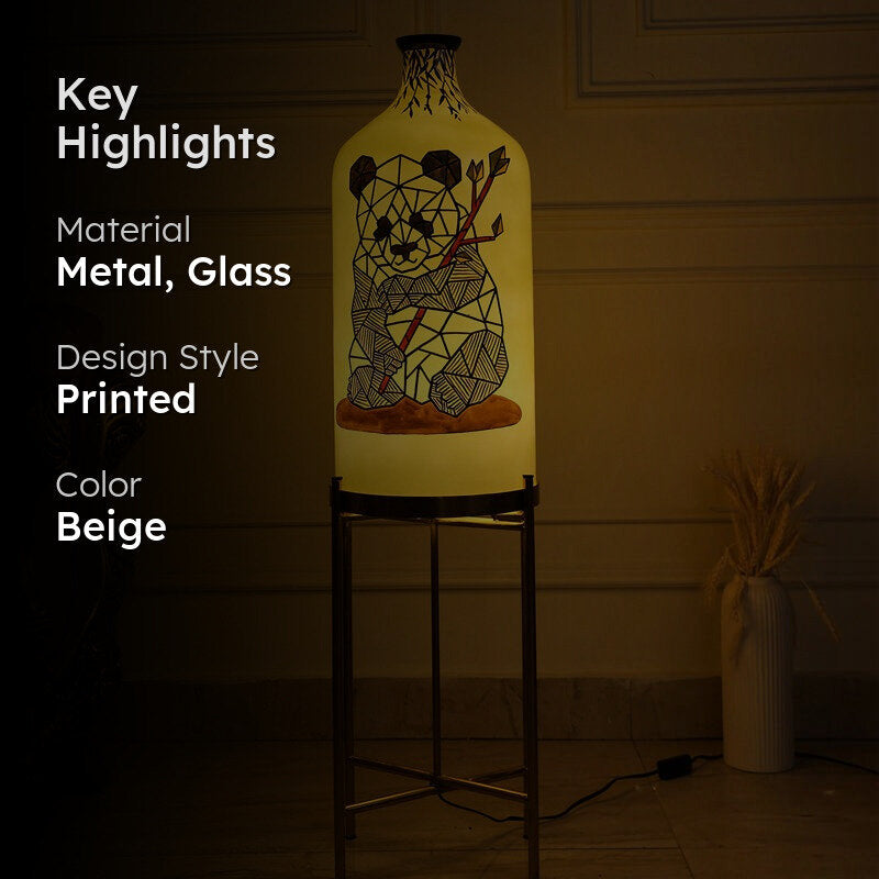 Panda Lines Hand Painted Glass Floor Lamp With Stand media 2