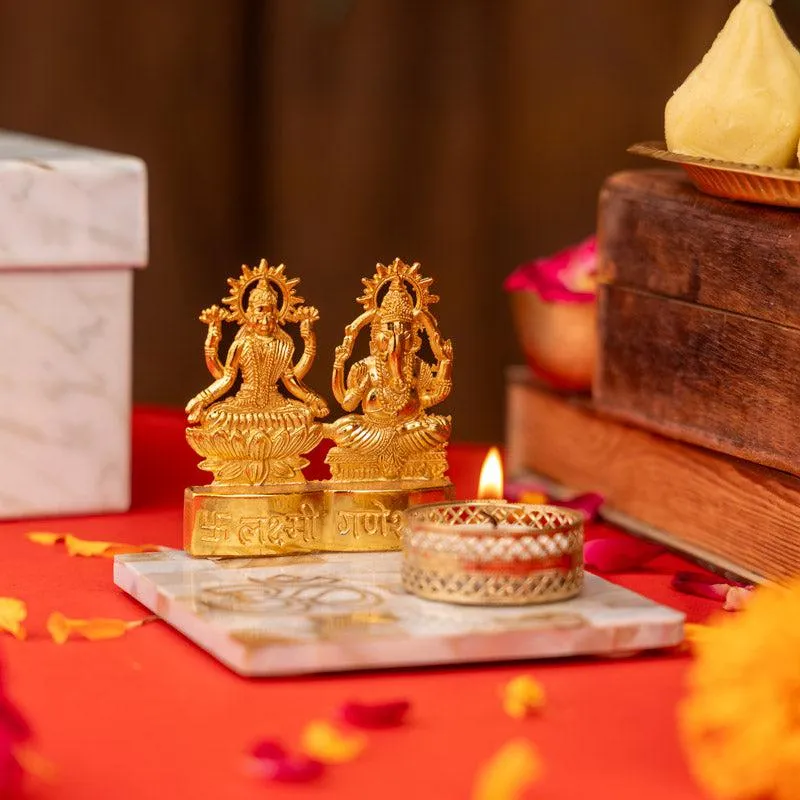 Laxmi Ganesha Om Mother of Pearl Tealight Candle Holder media 4
