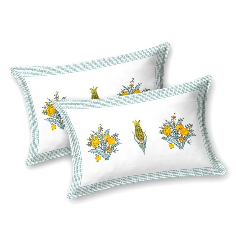 Ethnic Bloom Cotton Bedsheet (Yellow,White) - 120 TC media 3