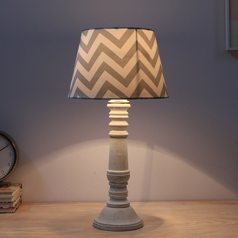 Chevron Light Coil Printed Mango Wood Table Lamp - Grey, White