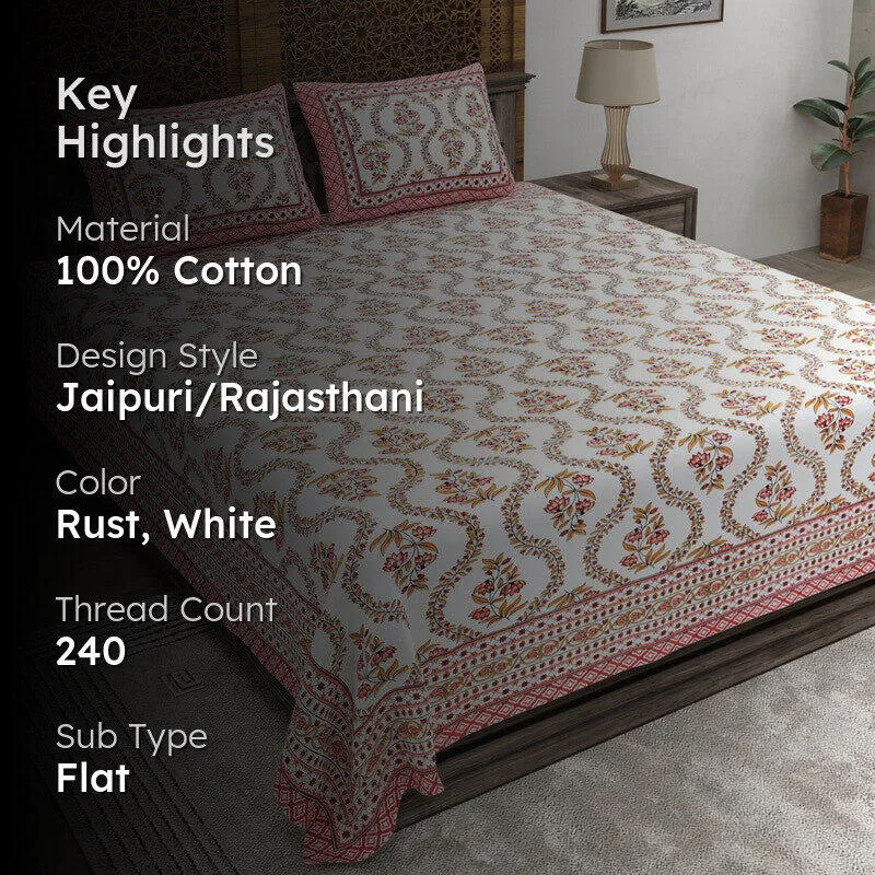 Griden Cotton Bedsheet (Rust,White) - 240 TC media 2