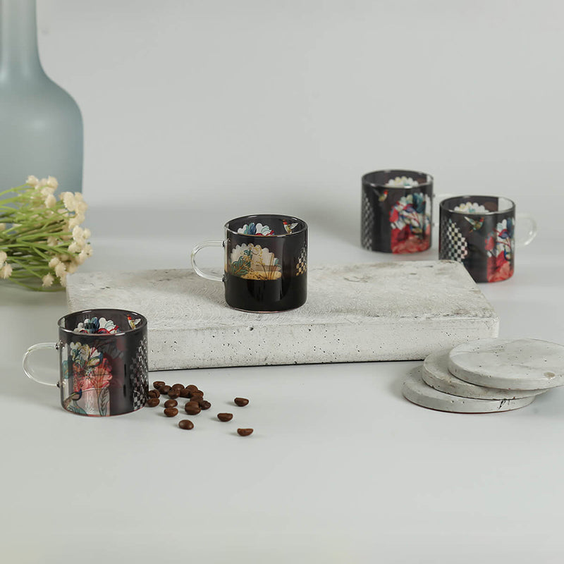 India Circus Glass Tea Cup (130 mL Each)/Transparent,Black)-  Set of Four media 3