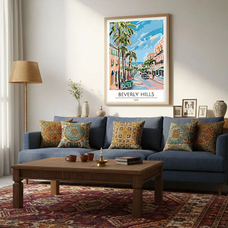 Vintage Beverly Hills Framed Canvas Archival Canvas Wall Painting - Natural Brown Frame media 4