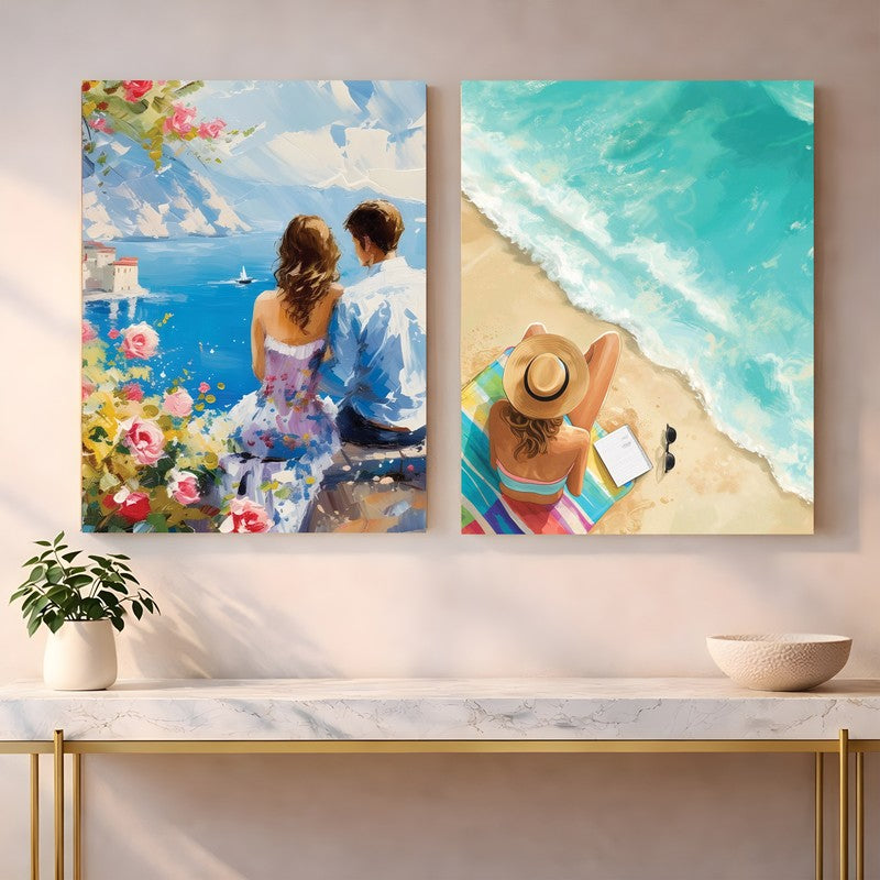 Coastal Heartbeats Canvas Wall Art - Set of Two