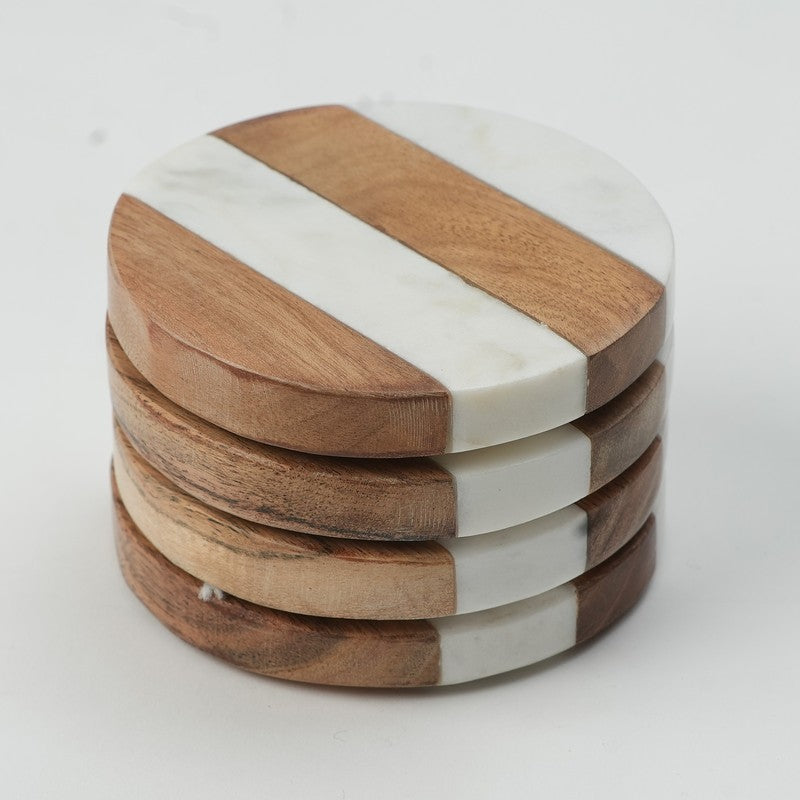 Bravon Boho Marble & Acacia Wood Coaster - Set Of Four media 4