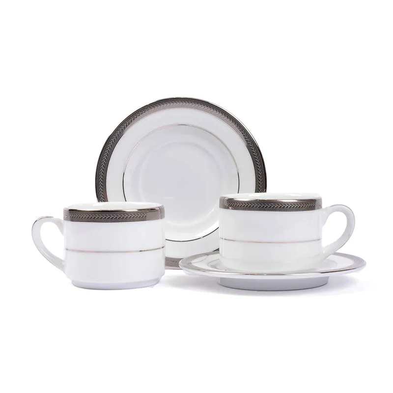 Vienna 24k Gold Brushed Porcelain Tea Cup & Saucer (Platinum/280 mL) - Set of Six media 5