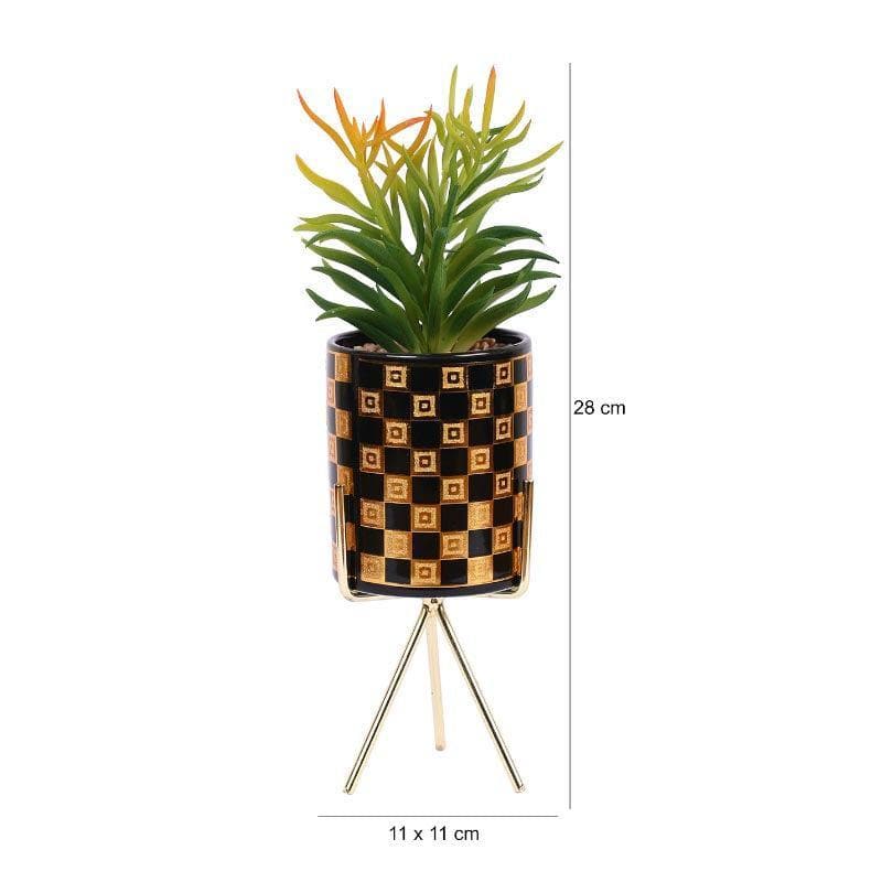 Faux Euphorbia In Checkered Pot With Tripod - 29.5 cms media 4