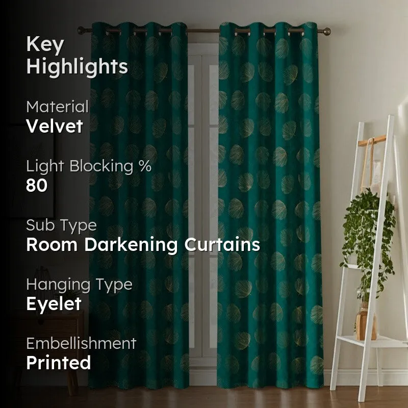 Glow Line Printed Velvet Curtains (Green,Gold) - Set Of Two media 2