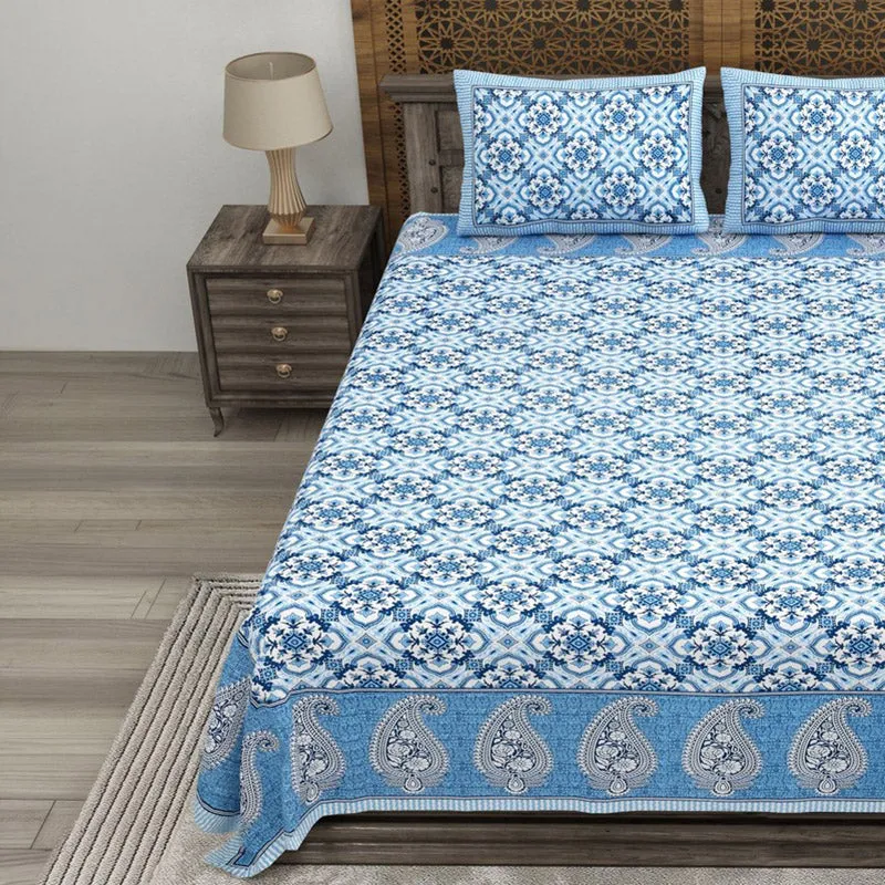 Lineel Cotton Bedsheet (Blue,White) - 240 TC media 3