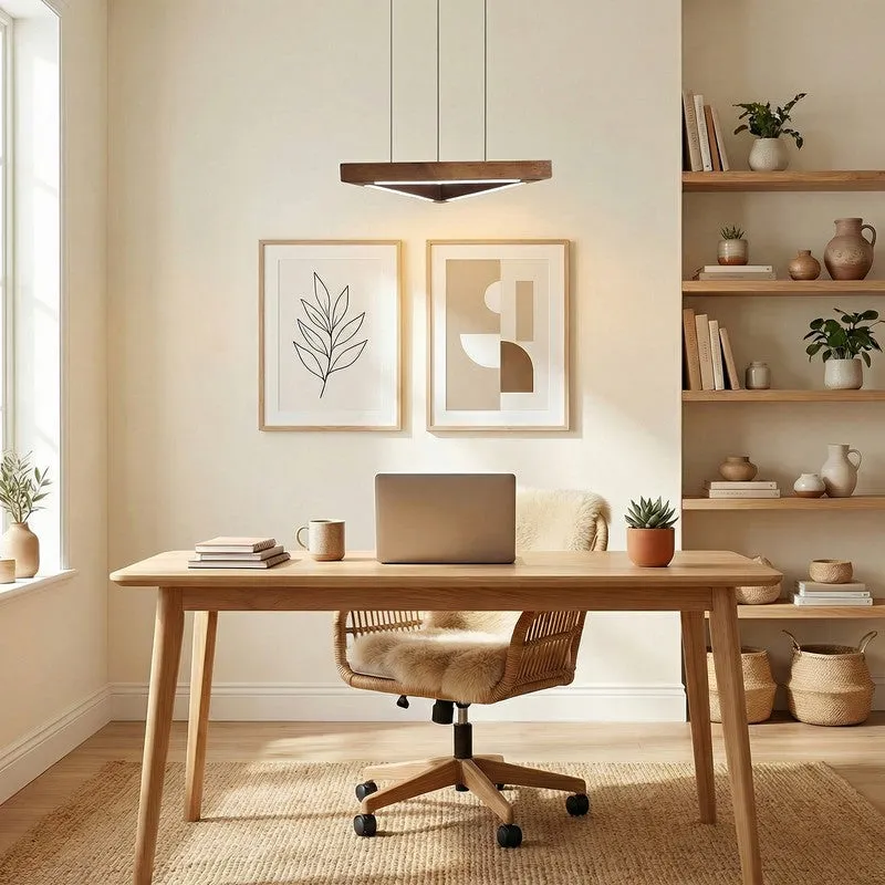 Guridon Linear LED Carved Wooden Ceiling Lamp - Brown media 1