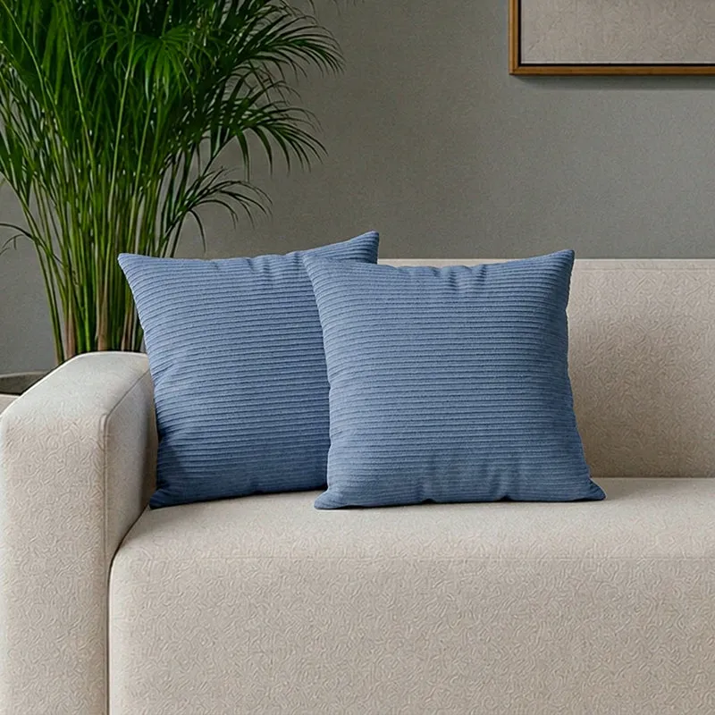 Lost In Lisboa Solid Cotton Cushion Cover (Blue) - Set Of Two media 1