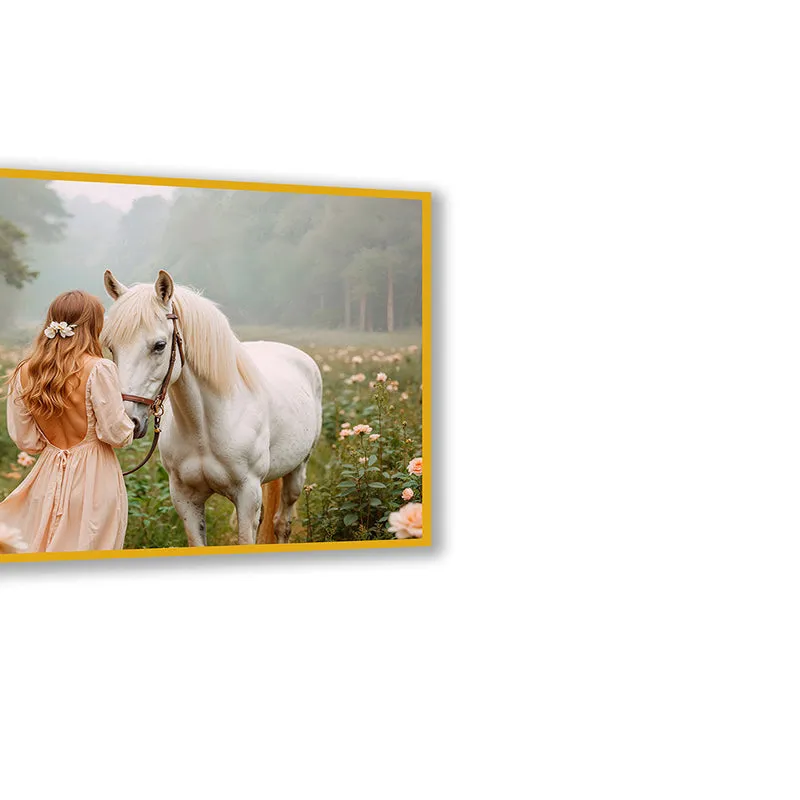 Girl & Horse Cotton Canvas Wall Art with Gold Frame media 6