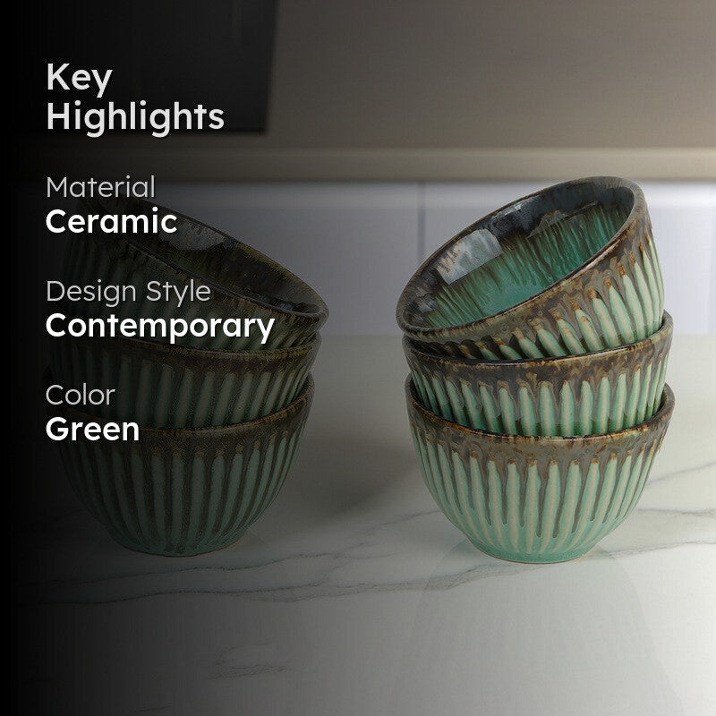 Mintora Green Ceramic Snack Bowls (180 mL) - Set Of Six media 2