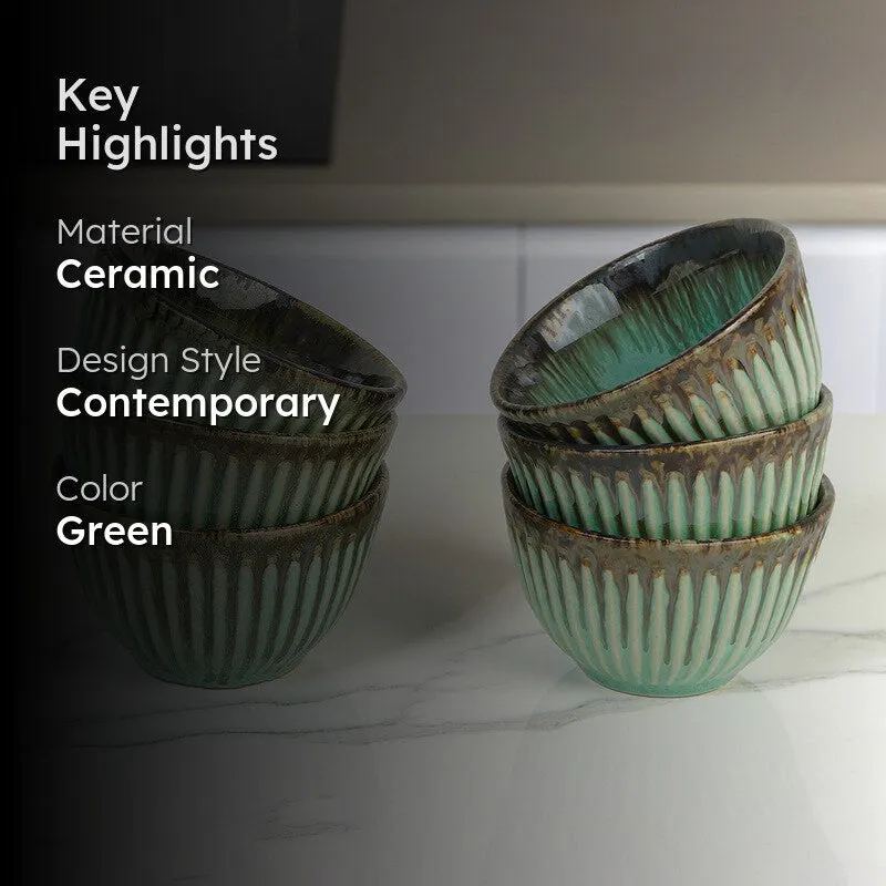 Mintora Green Ceramic Snack Bowls (180 mL) - Set Of Six - 2