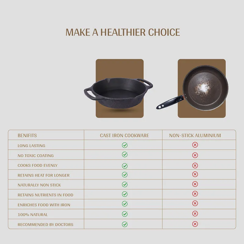 Pure Cast Pre-Seasoned Cast Iron Kadhai Skillet (2000 mL) - 24 cm media 5